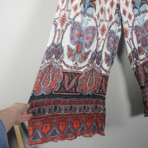 Free People Gold Dust Wide Leg White Paisley Pants Boho Festival Size Medium - Picture 2 of 12
